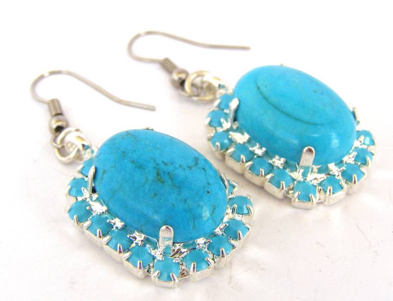 Silber Türkis Ohrringe, Blaue Natürliche Einfache Stein Zierliche Baumeln Oval Blaue Ohrringe Silber Türkis Ohrringe, Blaue Natürliche Einfache Stein Zierliche Baumeln Oval Blaue Ohrringe von rebekajewelry
