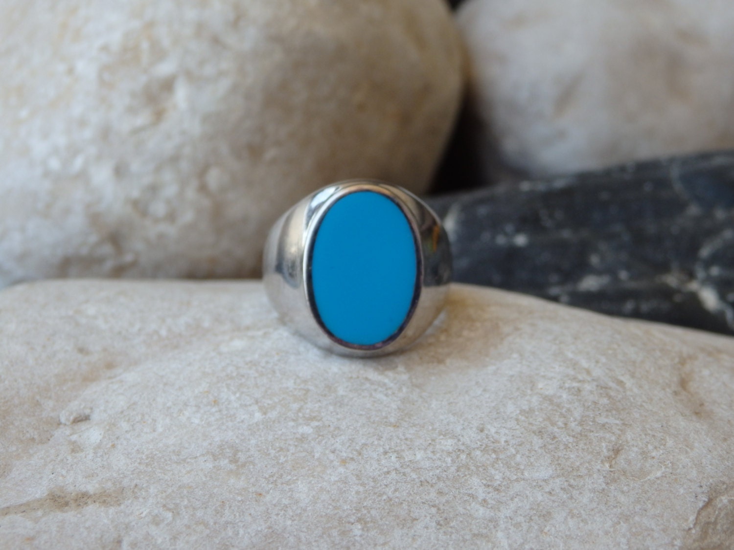 Silber Siegelring. 925 Sterling Ovaler Emaille Ring. Schmuck. Damen Herren Unisex Flacher Ring von rebekajewelry