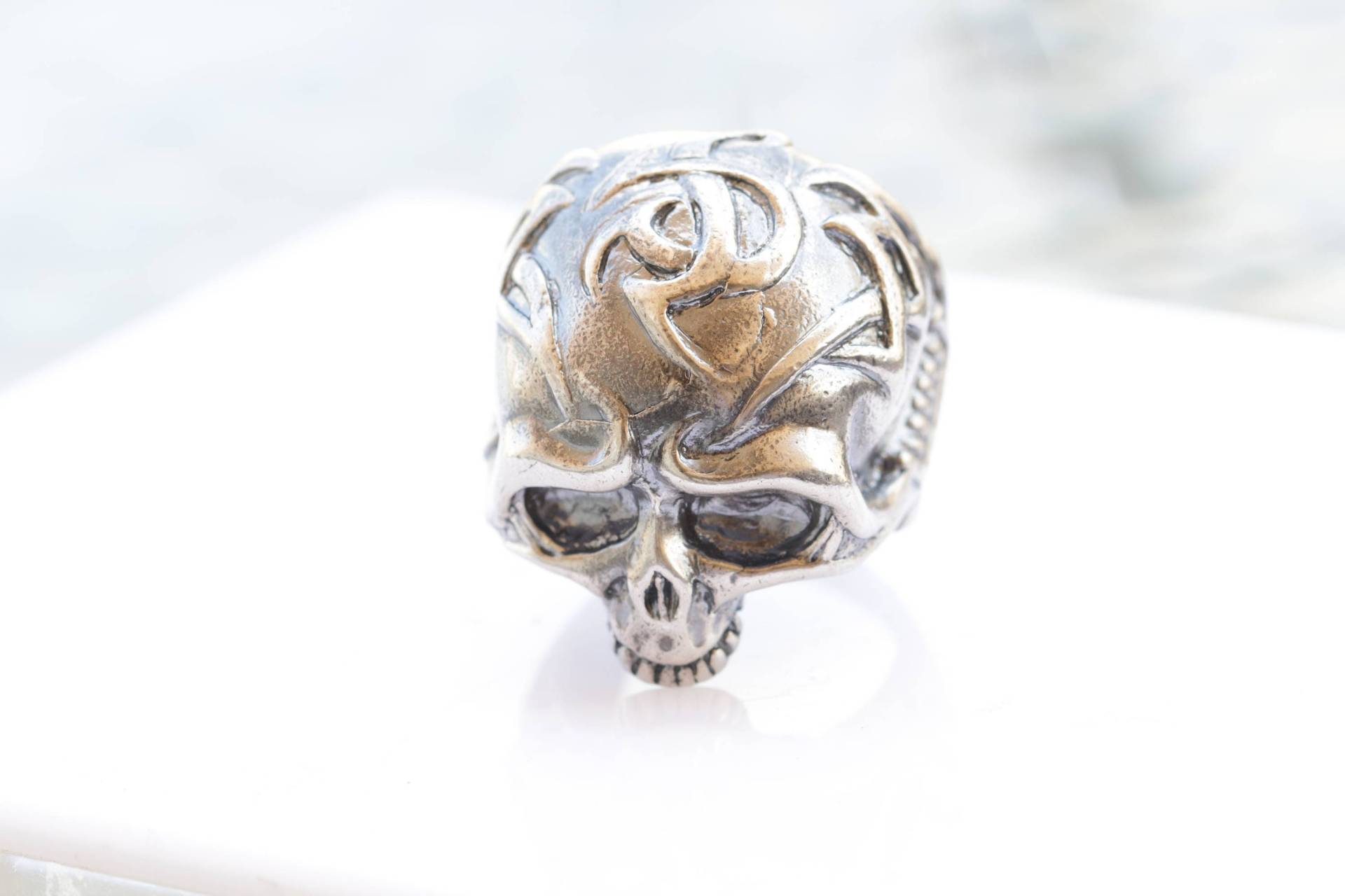 sterling Silber Totenkopf Ring Chunky Heavy Band, Männer Schmuck von rebekajewelry