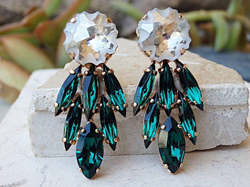 Smaragd Ohrringe, Dunkelgrüne Smaragd, Mai Nachlass Strass Hochzeitsschmuck von rebekajewelry