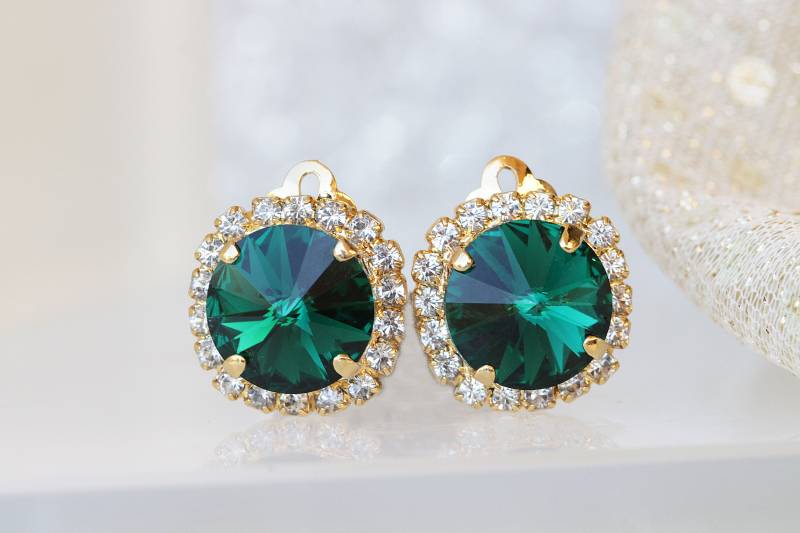 Smaragd Kristall Ohrstecker Grüne Ohrklips von rebekajewelry