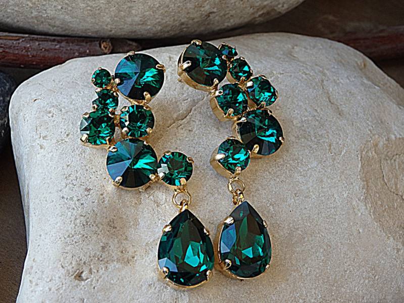 Smaragd Ohrstecker Und Tropfenanhänger. Tropfenförmige Ohrringe in Grün. Statement Ohrringe. Strass Kronleuchter Smaragd Ohrstecker Und Tropfenanhänger. Tropfenförmige Ohrringe in Grün. Statement Ohrringe. Strass Kronleuchter von rebekajewelry