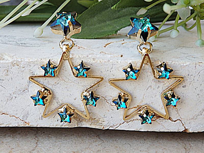 Blaue Kristall Stern Ohrringe Silber/Gold Rosévergoldet Ohrhänger Blaue Kristall Stern Ohrringe Silber/Gold Rosévergoldet Ohrhänger von rebekajewelry