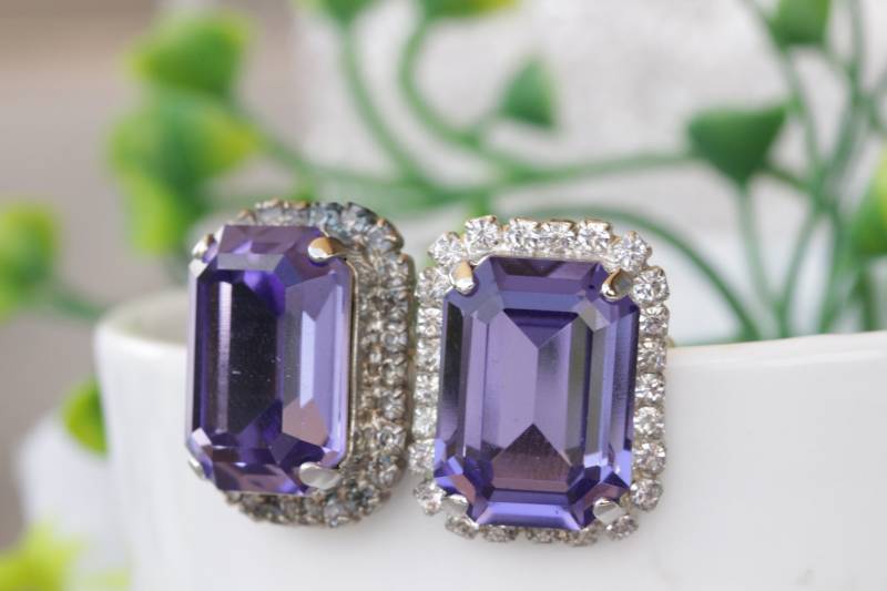 Tansanit Lila Ohrringe, Ohrstecker, Flieder Lila Hochzeit Erings, Kristallohrringe von rebekajewelry