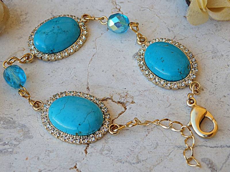 Türkis Armband, Schmuck, Natürliches Armband Mit Blauem Stein, Handgemachter Ovaler Armreif Türkis Armband, Schmuck, Natürliches Armband Mit Blauem Stein, Handgemachter Ovaler Armreif von rebekajewelry