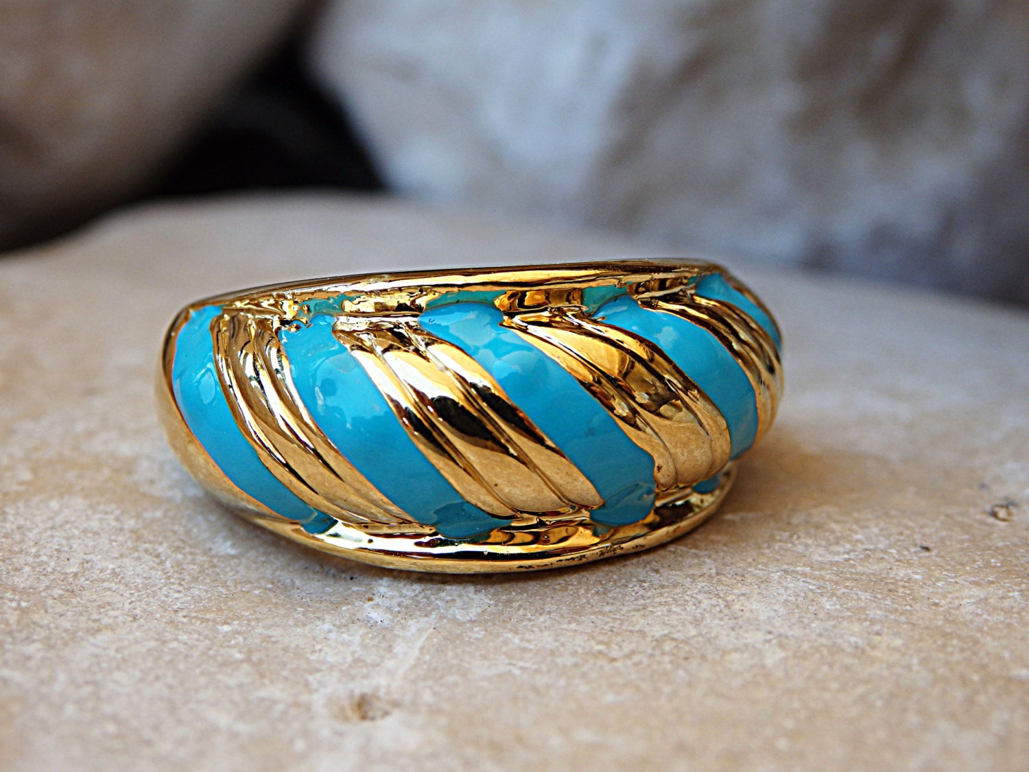 14K Gold Filled Türkis Emaille Ring - Breites Band Größe 9 von rebekajewelry