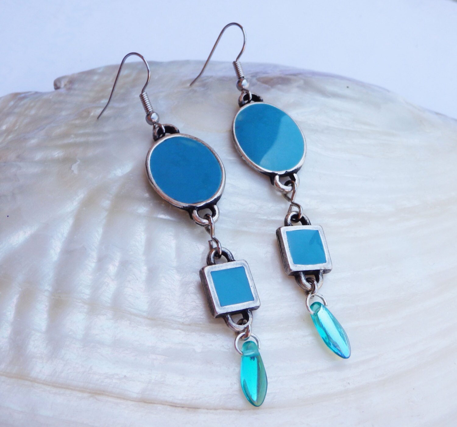 Türkis Emaille Ohrringe. Tropfen Baumeln Moderner Schmuck. Brautjungfern Silber Und Für Frau von rebekajewelry