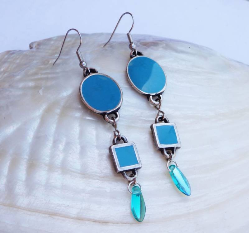 Türkis Emaille Ohrringe. Tropfen Baumeln Moderner Schmuck. Brautjungfern Silber Und Für Frau Türkis Emaille Ohrringe. Tropfen Baumeln Moderner Schmuck. Brautjungfern Silber Und Für Frau von rebekajewelry