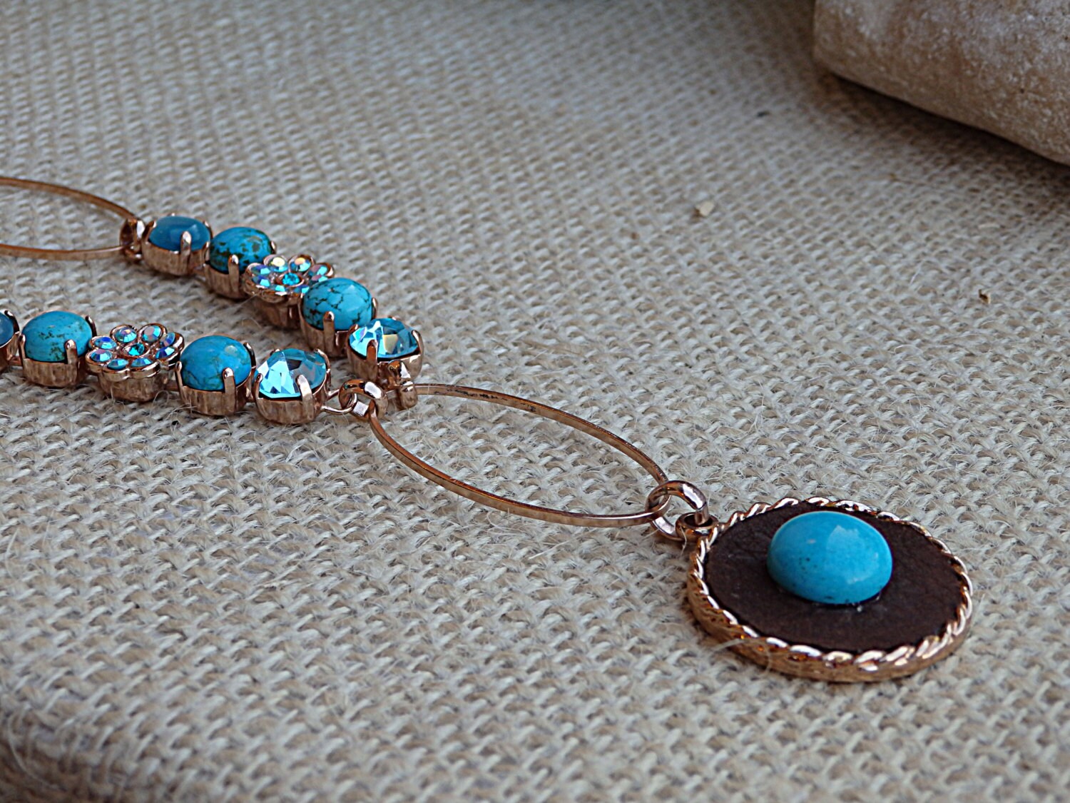 Türkis Halskette Statement, Blaue Halskette, Funkelnde Schmuck, Vintage Lange Rose Gold Damen Geschenk von rebekajewelry