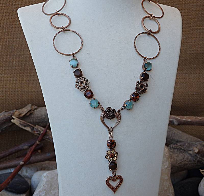 Türkis Kristall Y Halskette Rosegold Herz Halskette von rebekajewelry