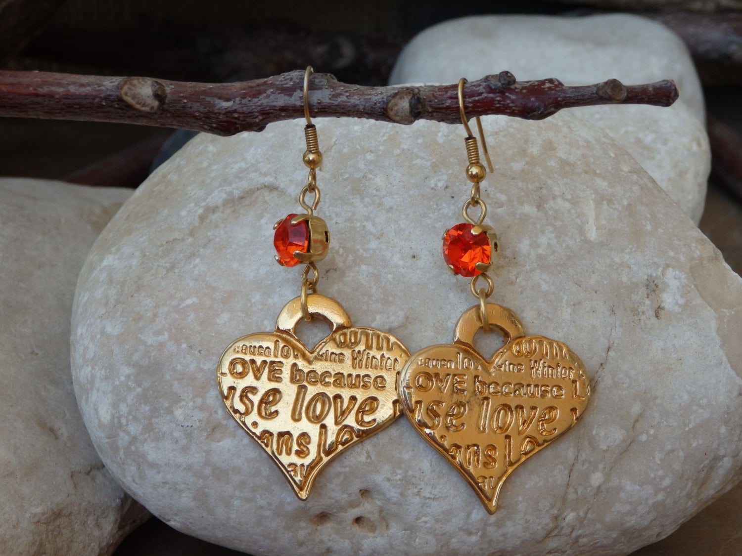 Valentinstag Ohrringe, Orange Ohrringe. Herzförmige Schmuck. Mama Schmuck Geschenk. Muttertagsgeschenk. Orange Kristall Ohrringe Für Frau von rebekajewelry