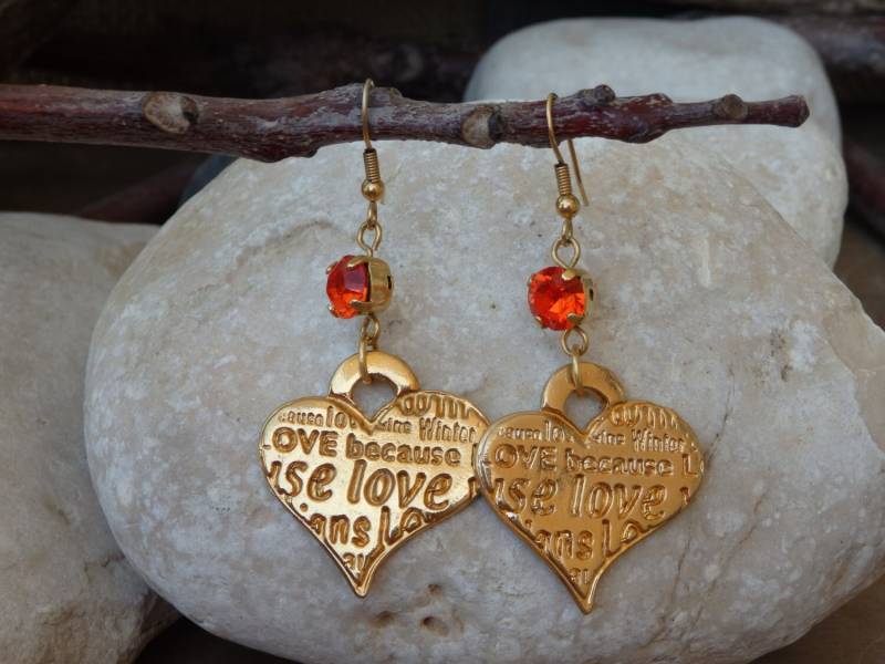Valentinstag Ohrringe, Orange Ohrringe. Herzförmige Schmuck. Mama Schmuck Geschenk. Muttertagsgeschenk. Orange Kristall Ohrringe Für Frau von rebekajewelry