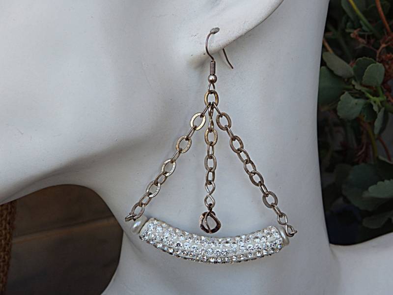 Übergroße Kristallperlen Baumeln Ohrringe Silber Hochzeit Schmuck von rebekajewelry