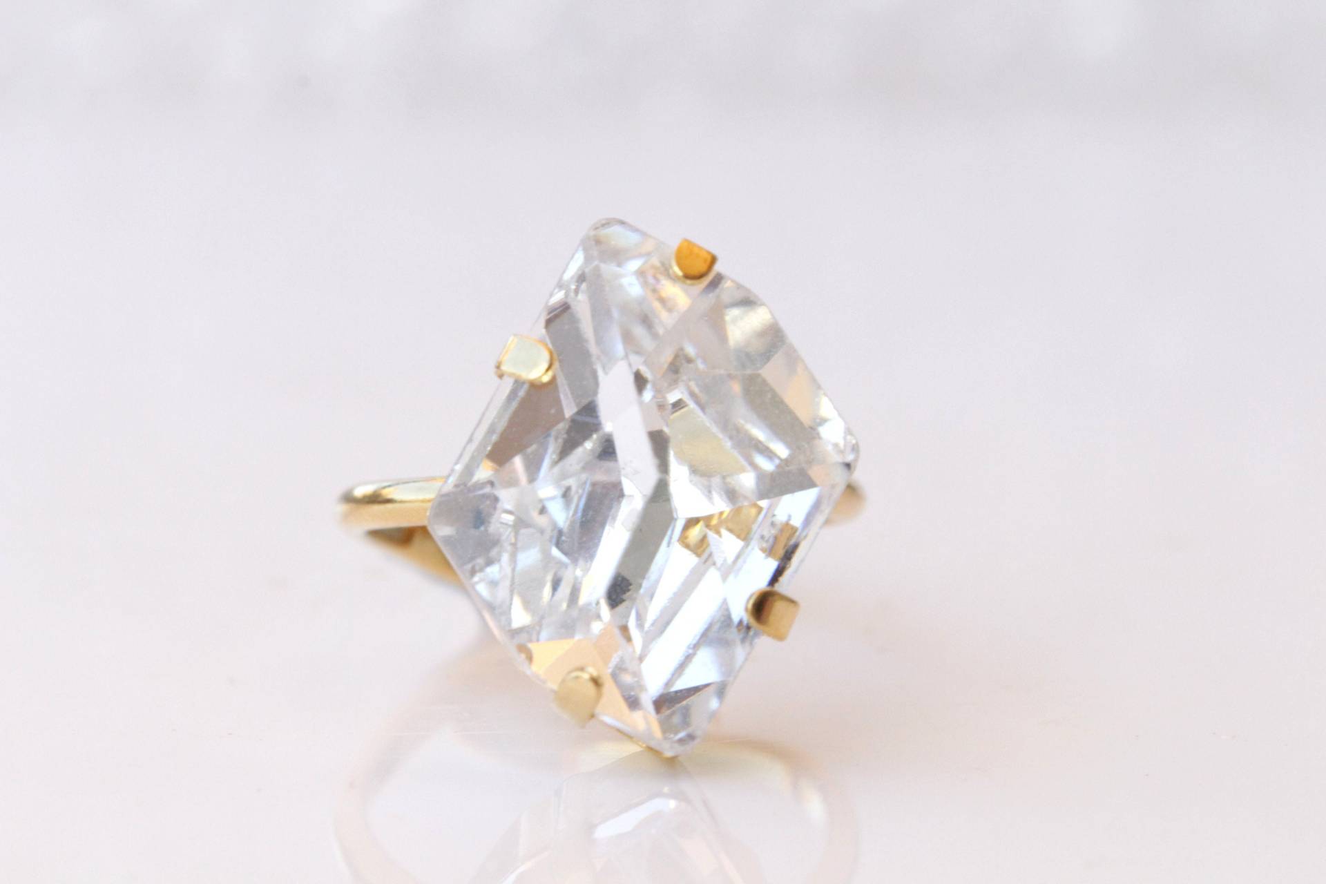 Weißer Kristall Statement Ring Einstellbar Strass Schmuck von rebekajewelry