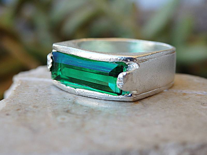 sterling Silber Baguette Grün Zirkon Ring Art Deco Dinner Ring von rebekajewelry