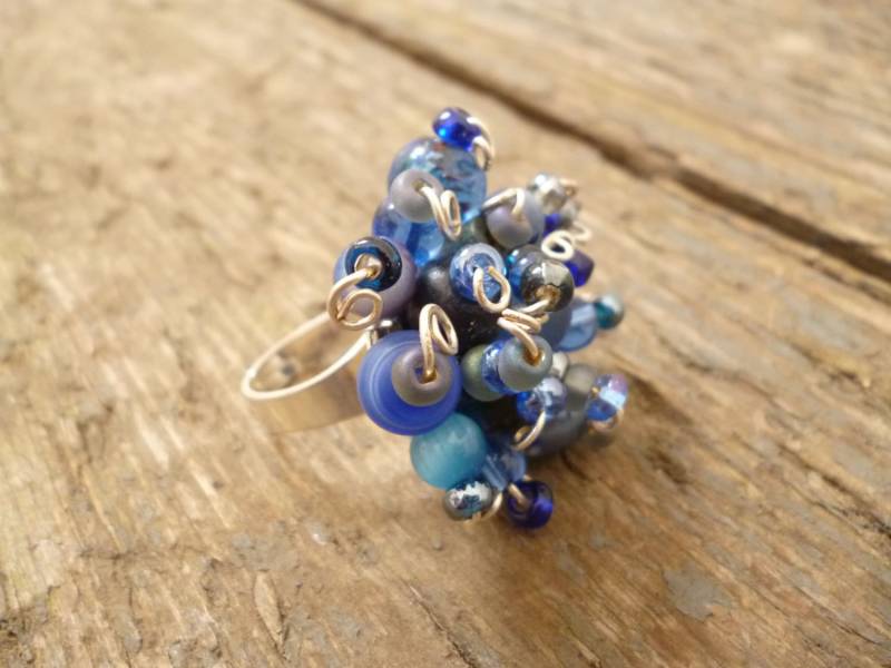Blaue Perlen Boho Ring Verstellbar Statement Ring von reccabella