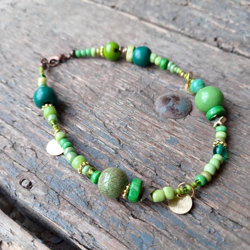 Handgefertigtes Grünes Bead Fußkettchen Boho Ankle Armband von reccabella
