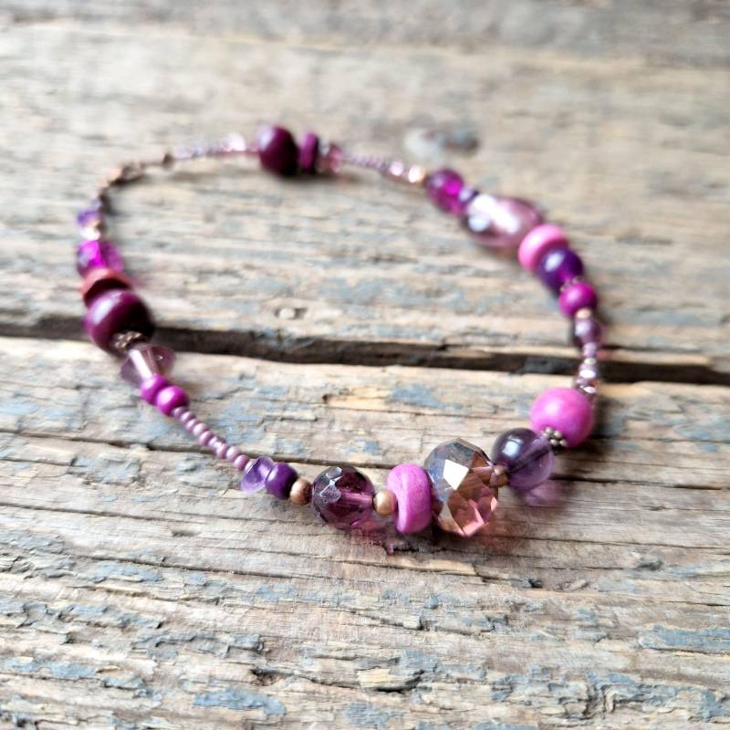 Handgefertigtes Lila Perlen Fußkettchen Boho Fußkette von reccabella