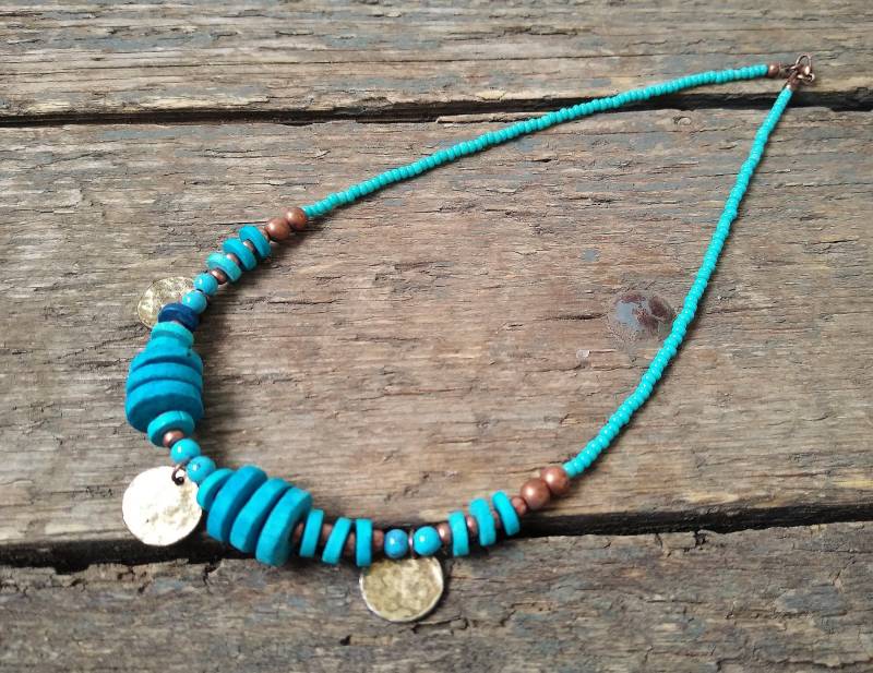 Handgemachte Türkis & Bronze Kette Boho Perlenschmuck von reccabella