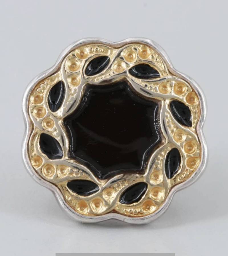 Nachlass Schwerer Barry Brinker 950 Sterling Silber Floral Schwarz Emaille Ring Vermeil Gold Gewaschen Unikat Saks Fifth Avenue Handgefertigt von recollectbykatherine