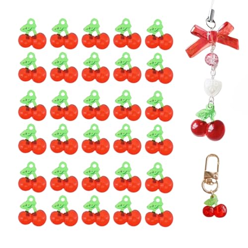 reddipus 30 Stück rote Kirsch-Charms, transparente Acryl-Erdbeer-Anhänger, niedliche Obst-Anhänger für DIY-Armbänder, Halsketten, Ohrringe, Schmuckherstellung, Acryl, Kein Edelstein von reddipus