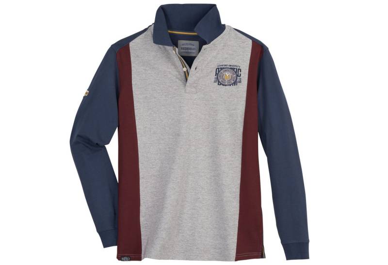 redfield Langarm-Poloshirt Redfield XXL Langarm-Polo Colorblocking blau-grau von redfield