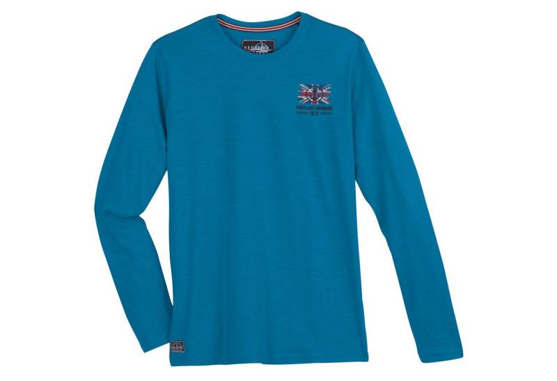 redfield Langarmshirt Große Größen Herren Langarmshirt Brustprint maritim türkisblau von redfield
