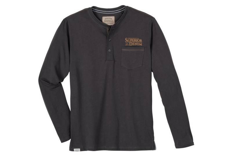 redfield Langarmshirt T-Shirt von Redfield mit Knopfleiste in Herren Übergrößen, Grau von redfield