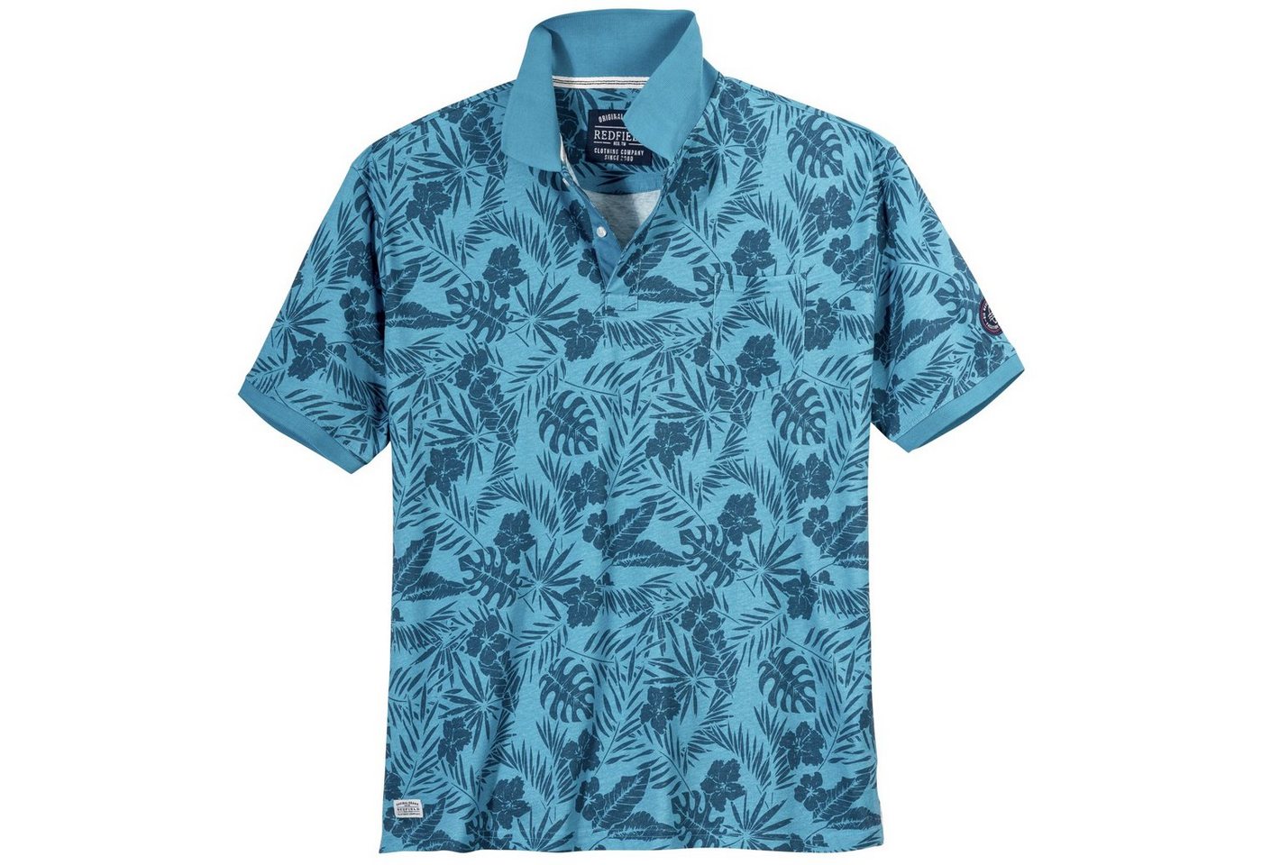 redfield Poloshirt Große Größen Herren Poloshirt azurblau floral bedruckt Redfield von redfield