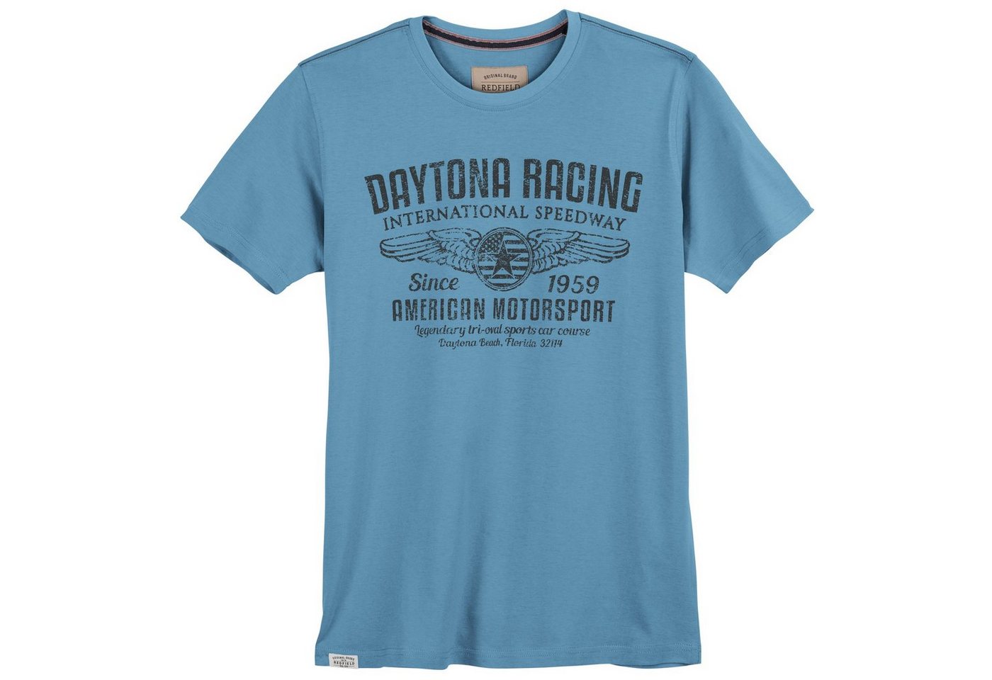 redfield Rundhalsshirt Große Größen Herren T-Shirt Daytona Racing hellblau Redfield von redfield