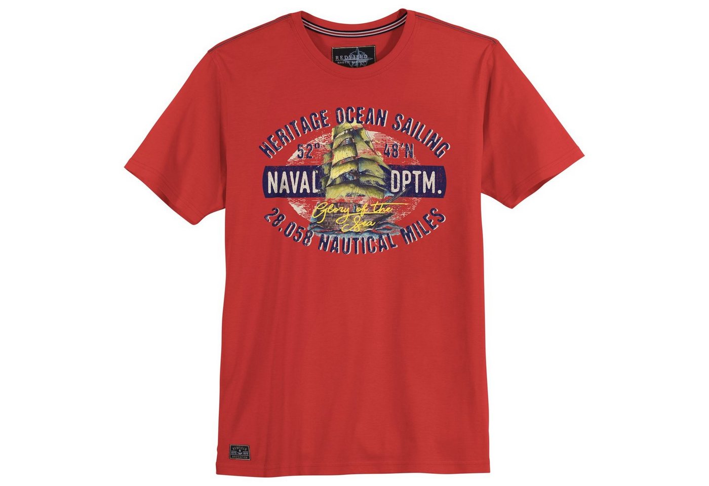 redfield Rundhalsshirt Große Größen Herren T-Shirt paprikarot Print Naval DPTM Redfield von redfield