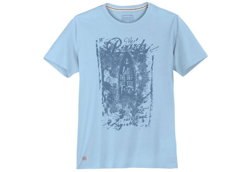 redfield Rundhalsshirt Redfield Übergrößen T-Shirt Vintageprint hellblau von redfield