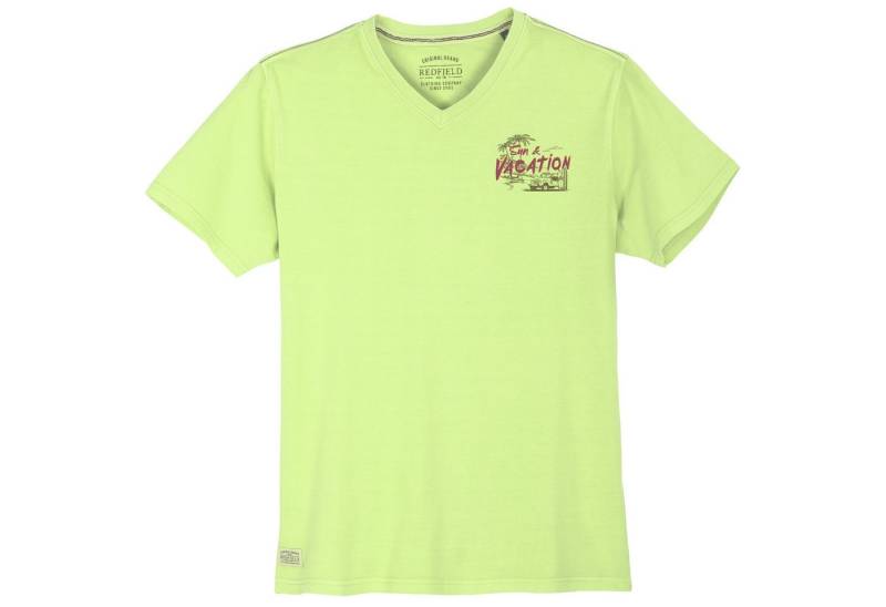 redfield V-Shirt Redfield Übergrößen T-Shirt V-Neck lime Brustprint von redfield