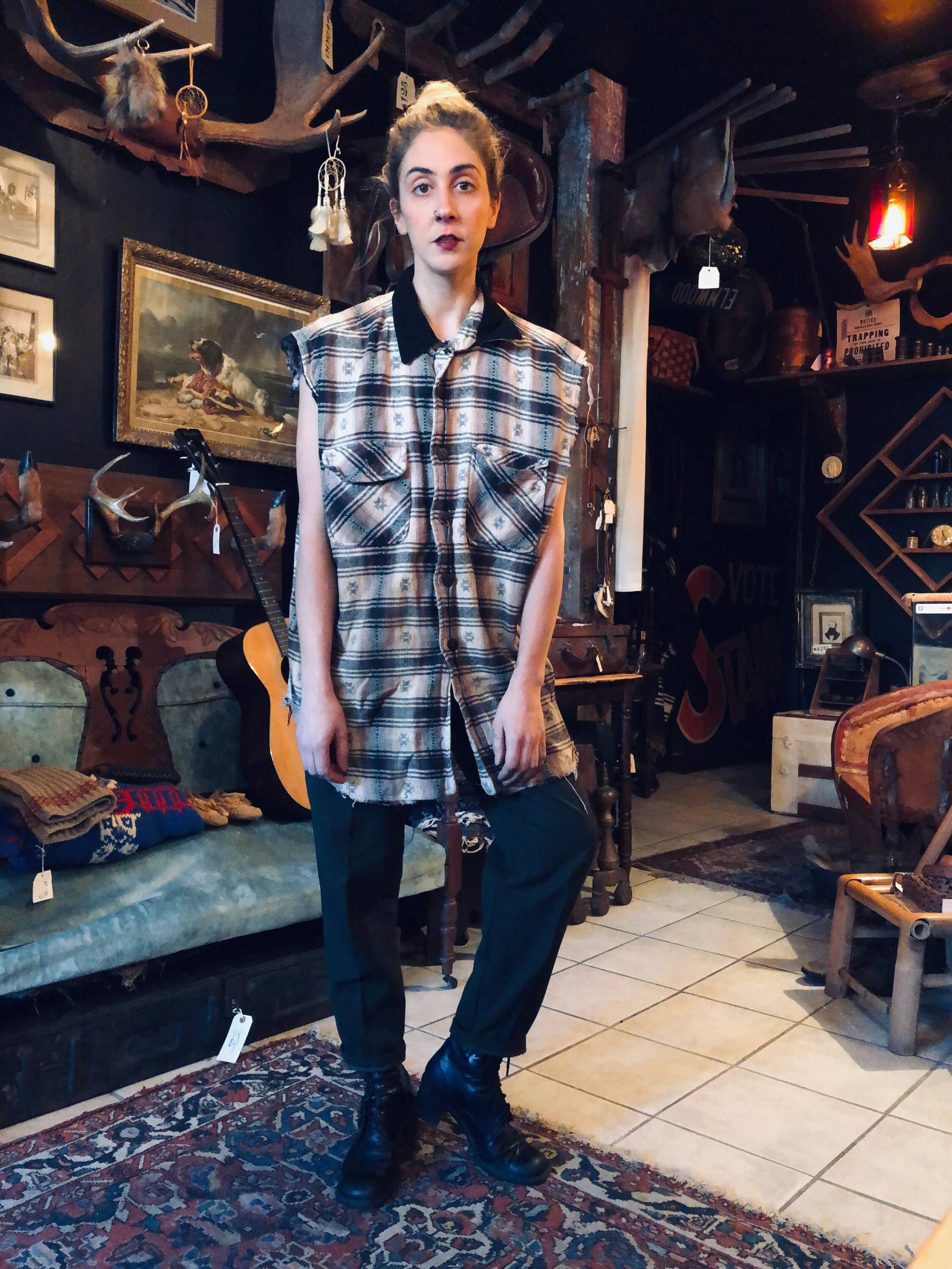 Vintage Karierte Cut Off Weste Cord Kragen, Grunge Holzfäller Stil, Größe M von redheadclothingco