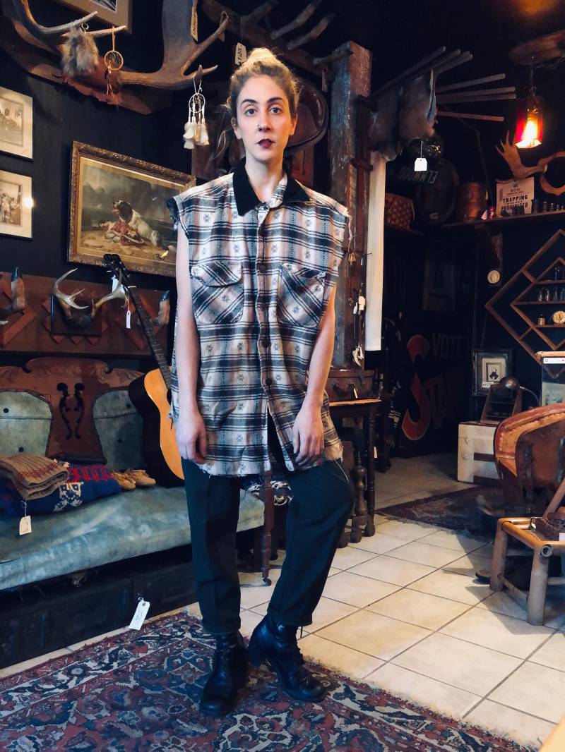 Vintage Karierte Cut Off Weste Cord Kragen, Grunge Holzfäller Stil, Größe M von redheadclothingco