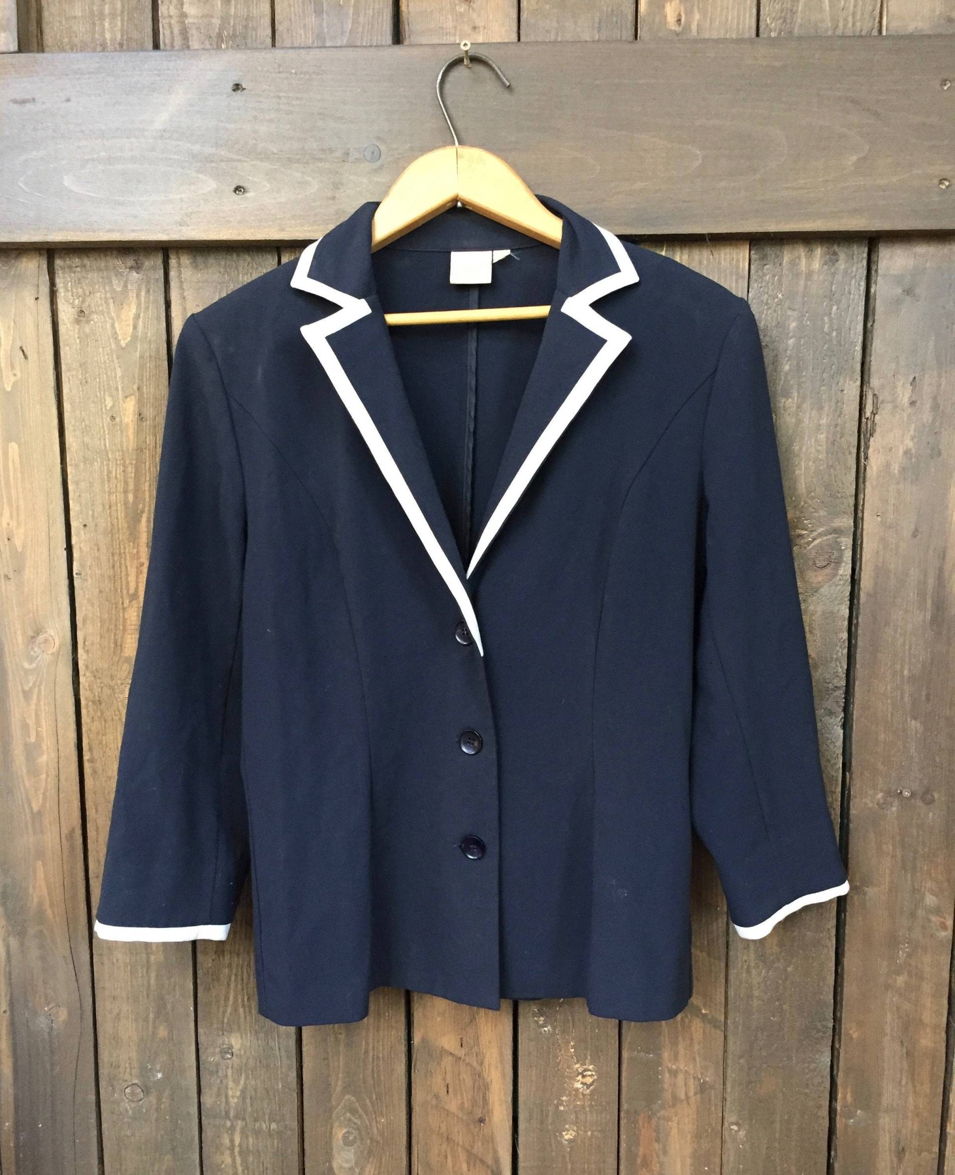 80Er Jahre Sailor Blazer Marineblau Mit Weißer Borte, Größe S von redheadclothingco
