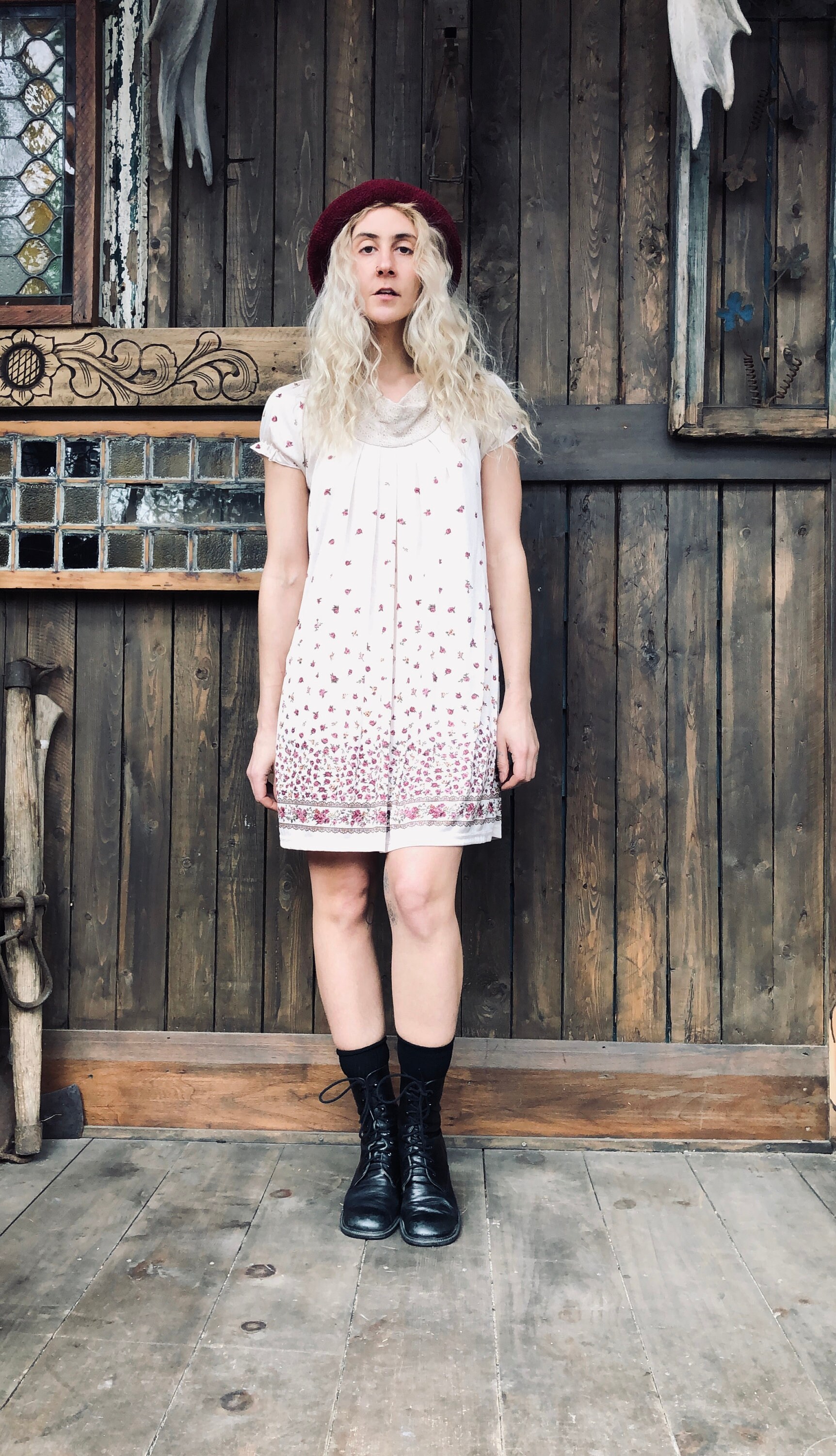 Vintage Floral Babydoll Kleid Rosa Sommer Nachthemd, Grösse S/M von redheadclothingco