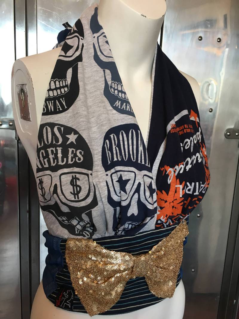 Red Mutha Skull Print Brooklyn Los Angeles Nyc Beach Patrol Handgemachte Recycling Halfter Hals Ernte Oben Weste Offene Rückseite T-Shirt Größe Uk von redmutha