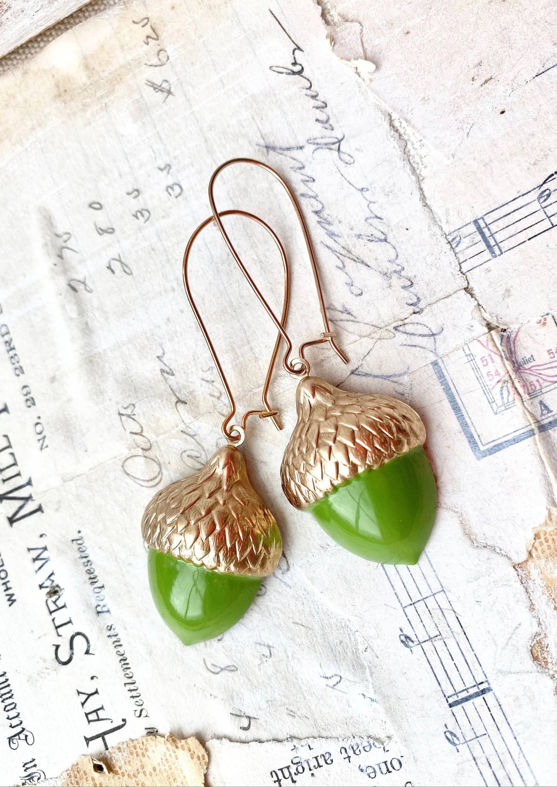 Eichel Ohrhänger Groß Grün Gold Eicheln Wald Herbst Eichhörnchen Nuss Winter von redtruckdesigns