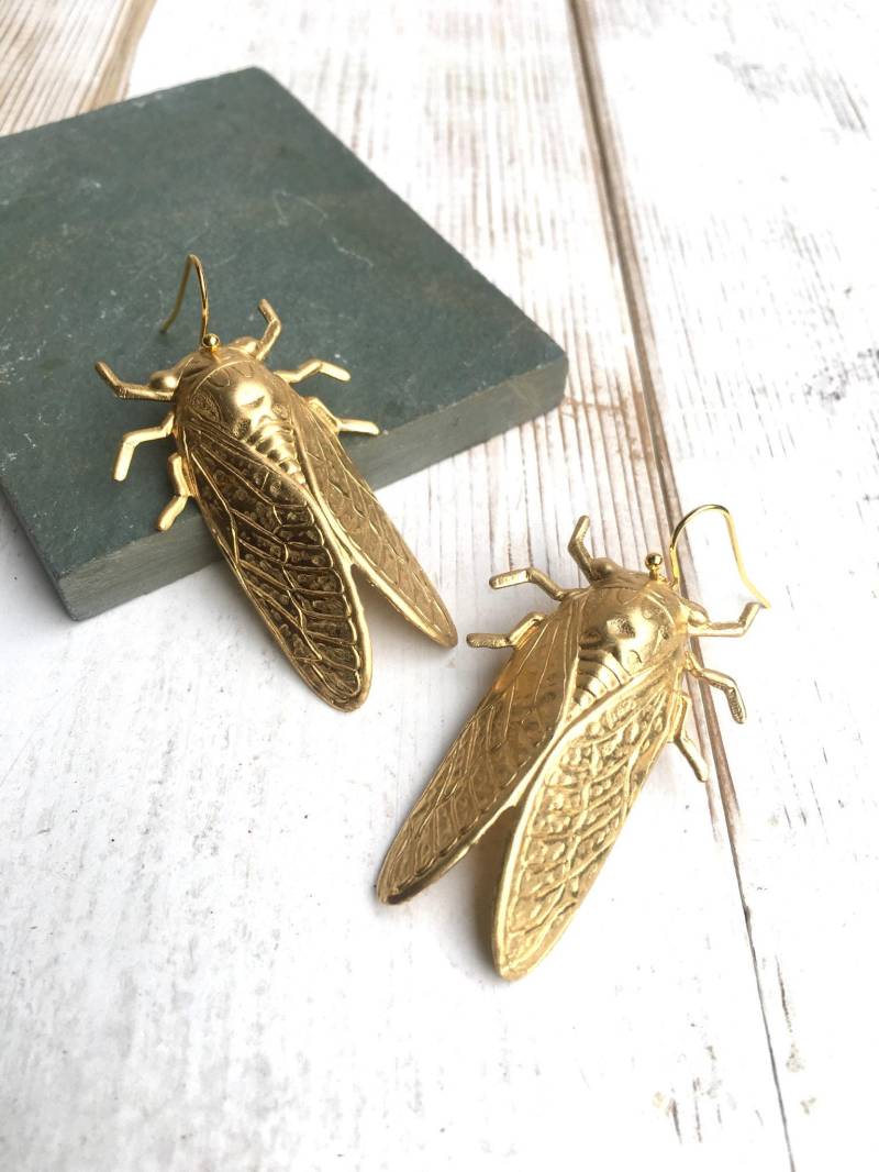 Gold Zikadenkäfer Ohrringe Vintage Style Naturschmuck von redtruckdesigns