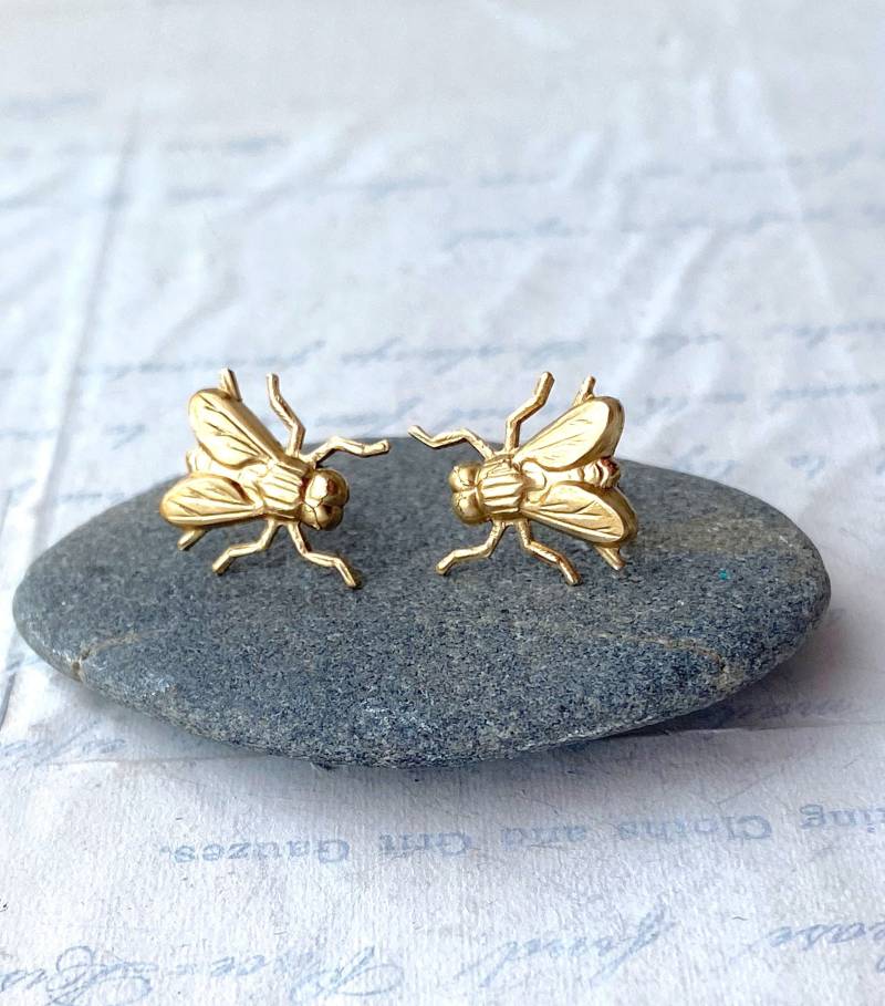 Goldfliege Ohrringe Ohrstecker Stubenfliege Wunderliche Spaß Steampunk Insekt Entomologen von redtruckdesigns