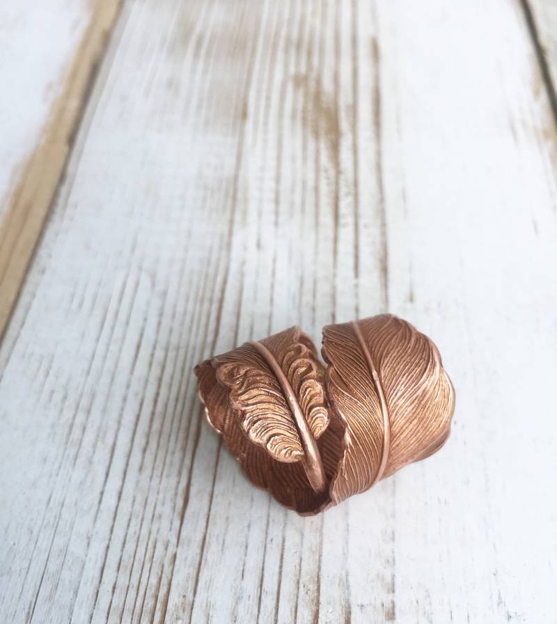 Rose Gold Feder Wickelring Einstellbar Boho Style von redtruckdesigns