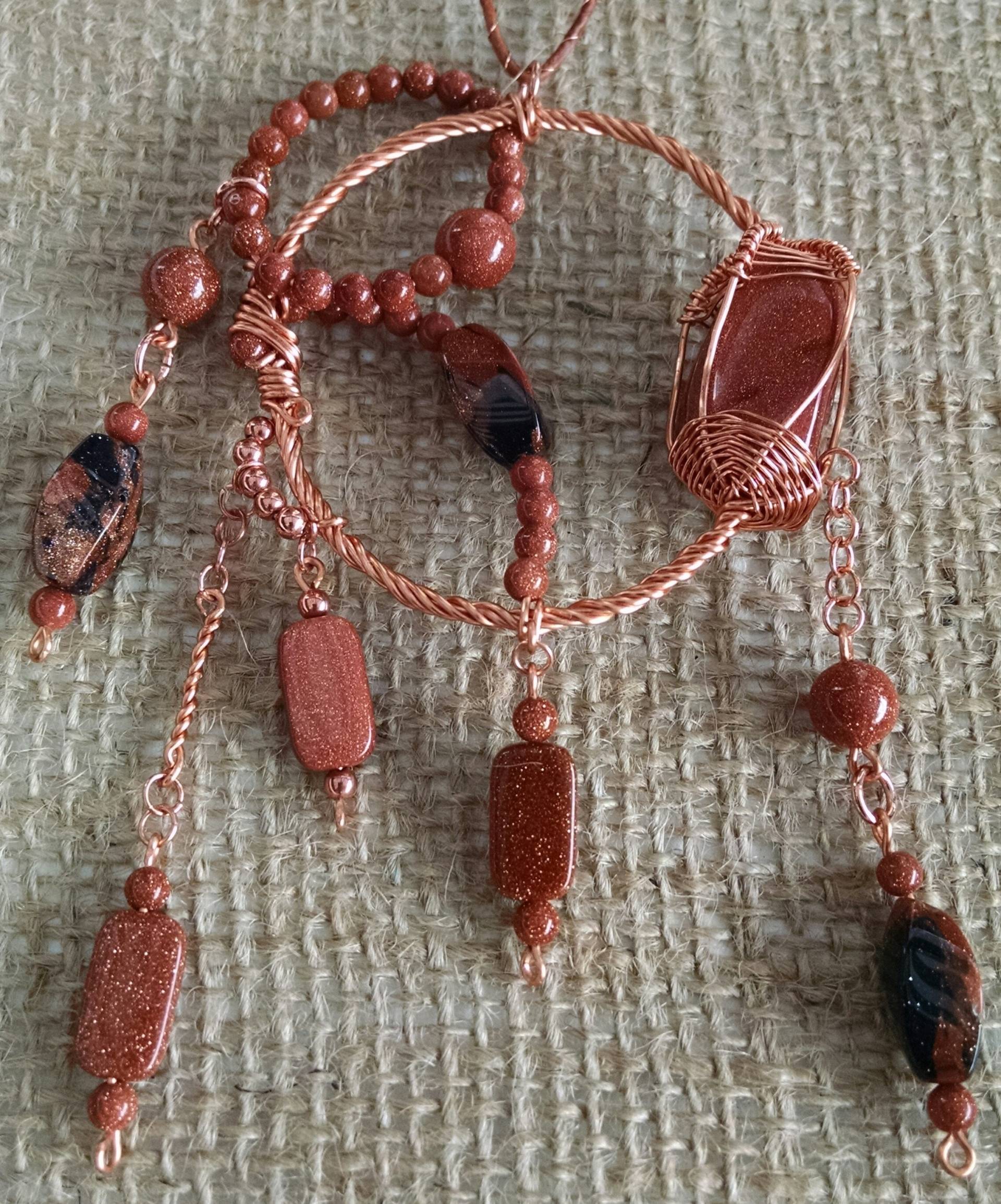 Goldstein Und Kupferdraht Statement Halskette von redwitchcreations