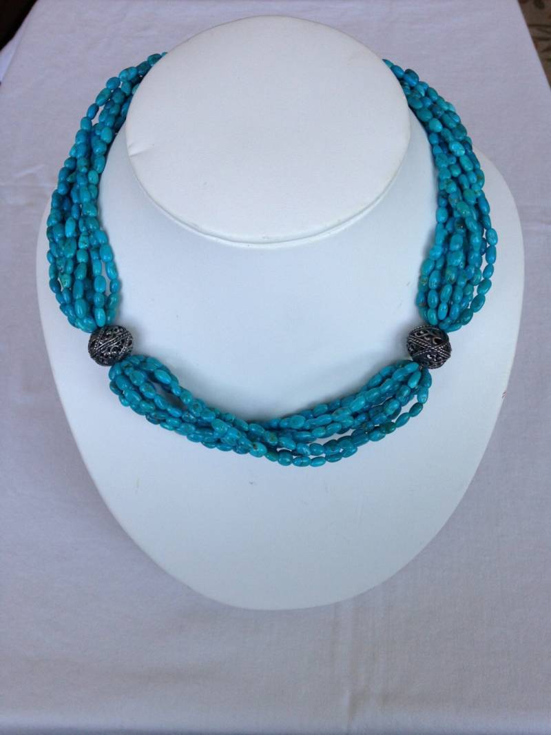 Verdrehte Multi-strand Türkis Perlen Halskette von redwoodjewels