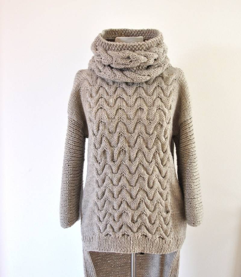 strickpullover Oversize Pullover Grobstrickpullover Zopfmuster Beige Sand von reflectionsbyds