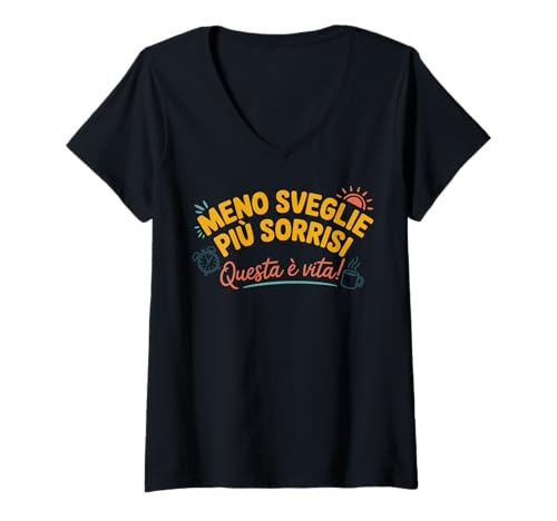 Damen Meno Sveglie Più Sorrisi - Questa è Vita Pensione Divertente T-Shirt mit V-Ausschnitt von regalo x chi va in pensione donna pensionata