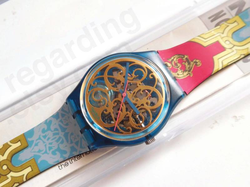 1990S 1990 Swatch Gn107 "stucchi' 34 Mm, Schnörkeliges Skelett Offenes Zifferblatt, Wahlweise Mit Original - Oder Colorblock-Armband, Guter von regarding
