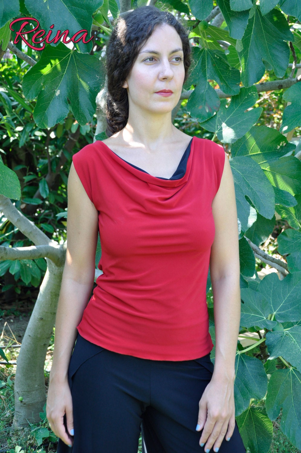 Reversible Tango Top Schwarz & Rot Drapierte Bluse Mit Offenem Rücken Reversible Tango Top Schwarz & Rot Drapierte Bluse Mit Offenem Rücken von reinatango