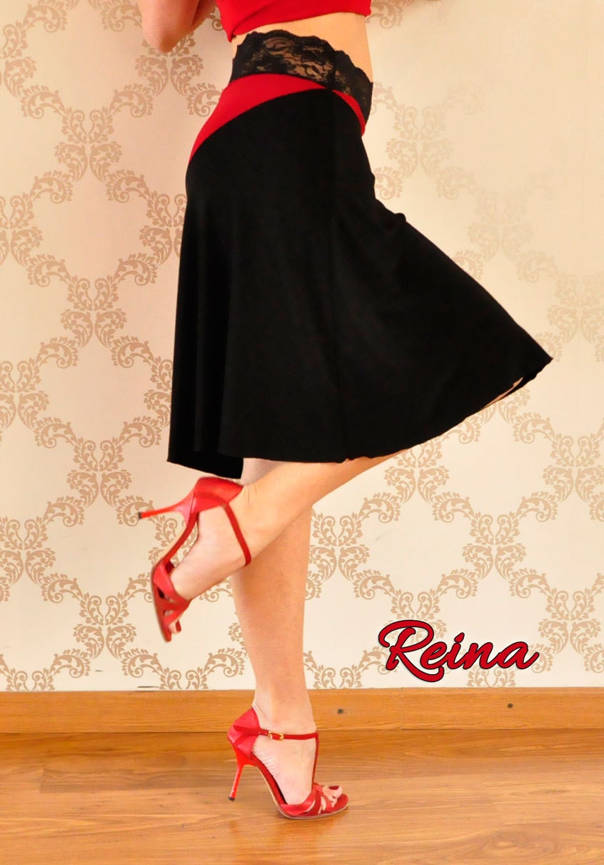 Schwarz & Roter Tango Rock Mit Spitze Taille - A-Line Salsa Tanz Schwarz & Roter Tango Rock Mit Spitze Taille - A-Line Salsa Tanz von reinatango