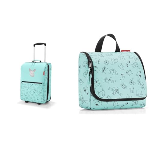 reisenthel Trolley XS Kids Cats and Dogs Mint - Kindergepäck mit Softshell 19L - 29x43x18 cm & toiletbag Kids WH4062 Cats and Dogs Mint Kulturbeutel von reisenthel